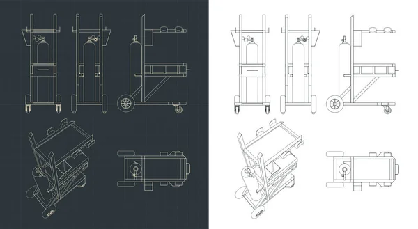 Illustrations Vectorielles Stylisées Plans Chariot Soudage — Image vectorielle