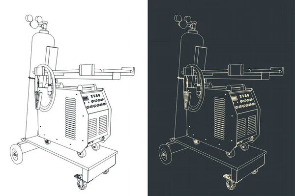 Stilisierte Vektorillustrationen Der Schweißmaschine Auf Dem Schweißkarren — Stockvektor