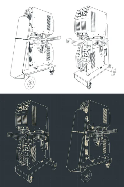 Stylizowane Wektorowe Ilustracje Maszyn Spawalniczych Wózku Spawalniczym — Wektor stockowy