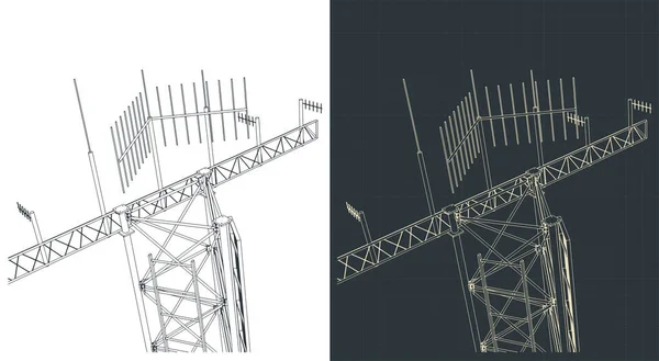 Illustrazioni Vettoriali Stilizzate Della Torre Dell Antenna Vicino — Vettoriale Stock