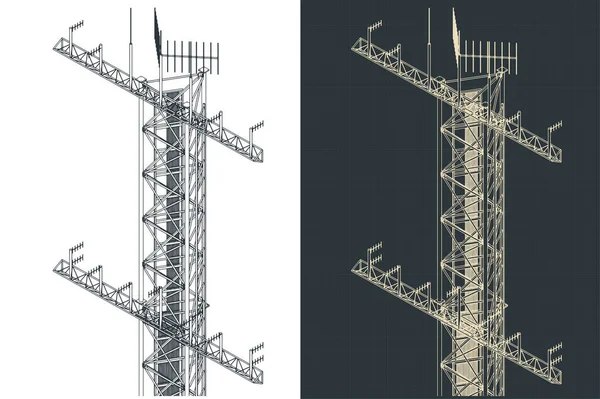 Ilustraciones Vectoriales Estilizadas Planos Isométricos Torre Antena — Vector de stock
