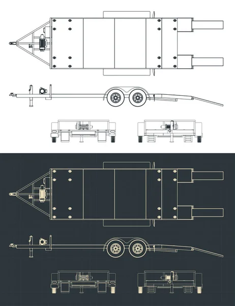 Gestileerde Vector Illustratie Van Blauwdrukken Van Aanhangwagen — Stockvector