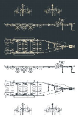 Büyük bir triaxle bot römorkunun planlarının stilize vektör çizimi