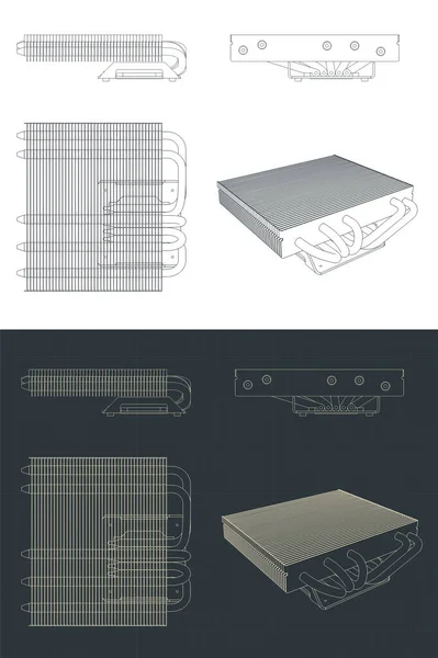 Stilisierte Vektorillustration Von Bauplänen Für Cpu Kühlkörper — Stockvektor
