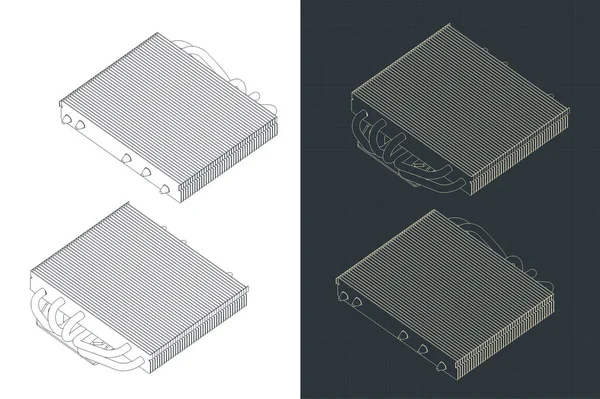 Stilisierte Vektorillustration Isometrischer Baupläne Von Cpu Kühler Kühlkörpern — Stockvektor