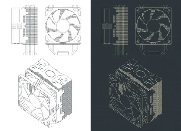 Stylized Vector Illustration Blueprints Cpu Cooler — ストックベクタ