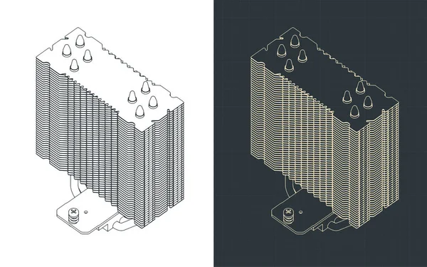 Stilisierte Vektorillustration Des Isometrischen Bauplans Des Cpu Kühlkörpers — Stockvektor