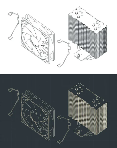 Stilisierte Vektorillustration Des Isometrischen Bauplans Eines Demontierten Turmtyps Des Cpu — Stockvektor
