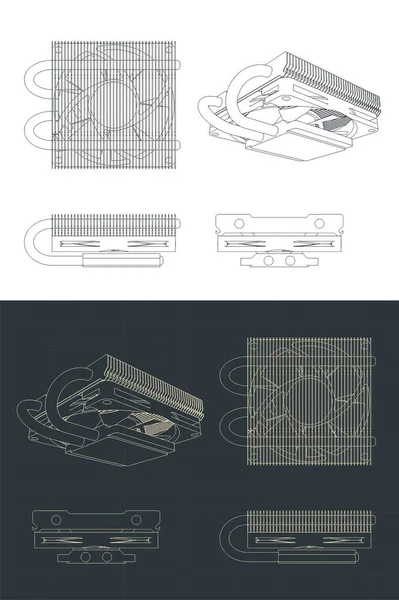 Illustrazione Vettoriale Stilizzata Delle Cianografie Del Dispositivo Raffreddamento Della Cpu — Vettoriale Stock
