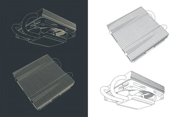 Stilisierte Vektorillustration Der Zeichnungen Des Schlanken Cpu Kühlers — Stockvektor