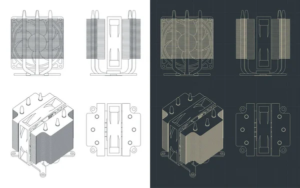 Стилизованная Векторная Иллюстрация Чертежей Охладителя Процессора — стоковый вектор