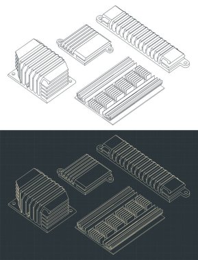 İşlemciler, hafıza çipleri ve diğer mikro elektronik bileşenler için bir dizi ısıtıcının planlarının biçimlendirilmiş vektör çizimleri