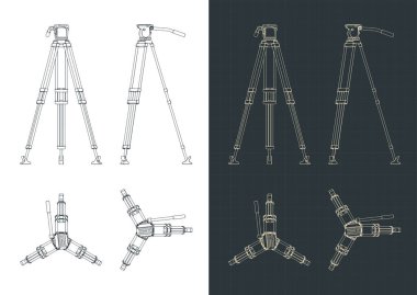 Kamera tripodunun planlarının biçimlendirilmiş vektör çizimleri