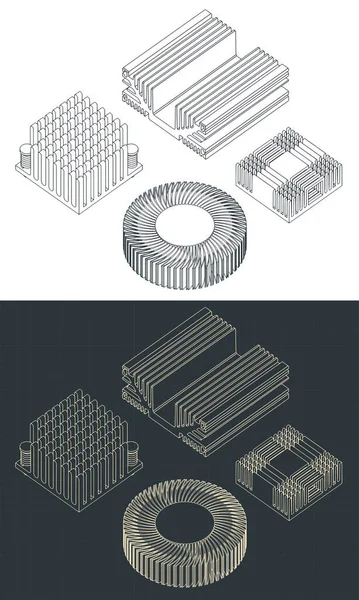 Στιλβωμένες Διανυσματικές Απεικονίσεις Σχεδίων Ενός Συνόλου Θερμαντικών Καταβόθρων Για Επεξεργαστές — Διανυσματικό Αρχείο