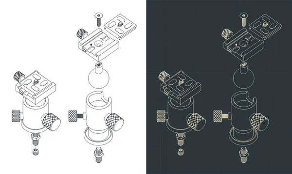 Stylized Vector Illustrations Isometric Drawings Tripod Ball Head Structure — Vetor de Stock