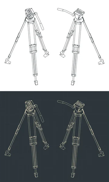 Stylized Vector Illustrations Isometric Blueprints Camera Tripod — ストックベクタ