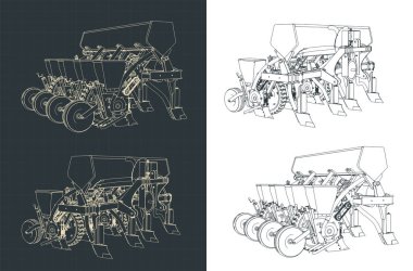Stylized vector illustration of drawings of seed planter