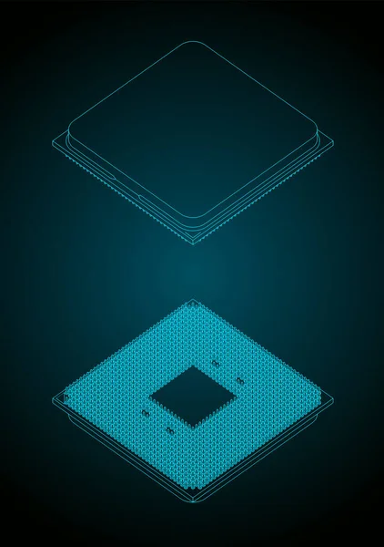 Stylized Vector Isometric Illustrations Blueprints Cpu — Stock vektor