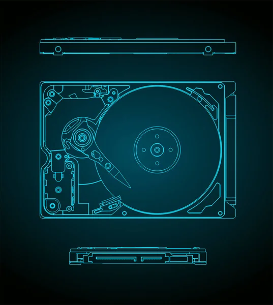 ハードディスクドライブの設計図のスタイルベクトル図 — ストックベクタ