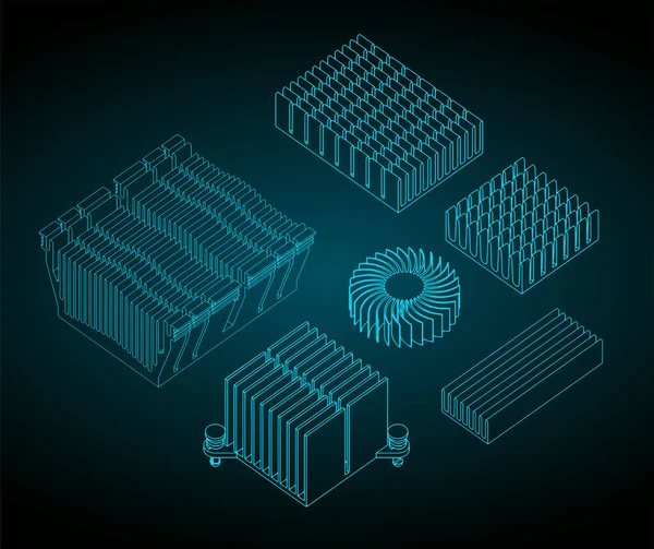 Ilustrações Vetoriais Estilizadas Desenhos Grupo Dissipadores Calor Processadores Chips Memória —  Vetores de Stock