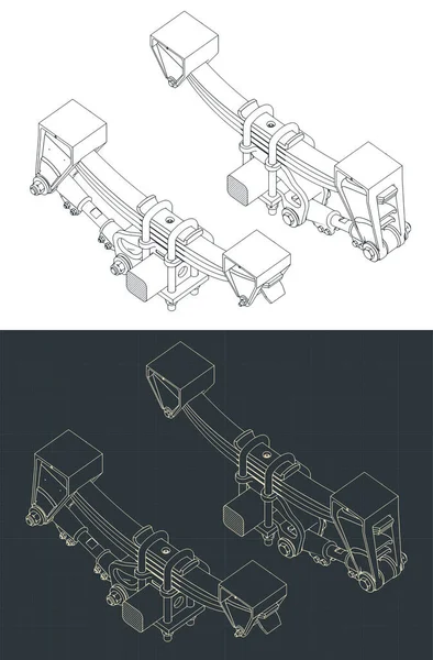 Stylized vector illustration of isometric blueprints of mechanical suspension
