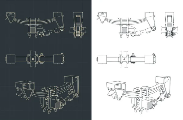 Stylized Vector Illustration Blueprints Mechanical Suspension — ストックベクタ