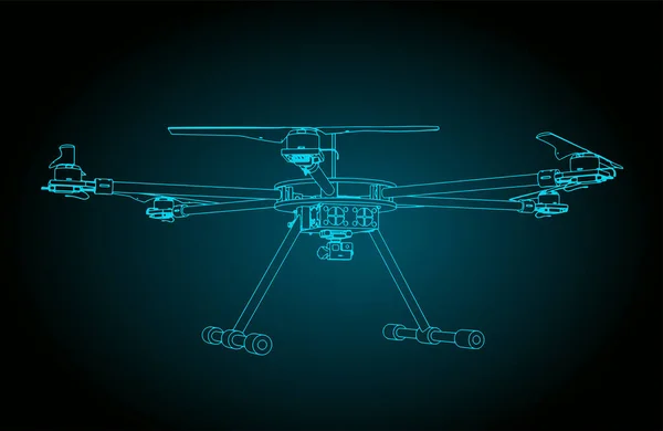 Stilisierte Vektorillustration Von Zeichnungen Des Hexacopters — Stockvektor