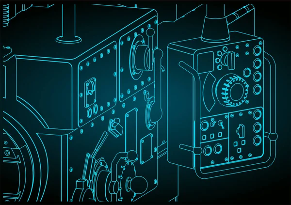 Stylized Vector Illustration Milling Machine Control Module Close — Archivo Imágenes Vectoriales