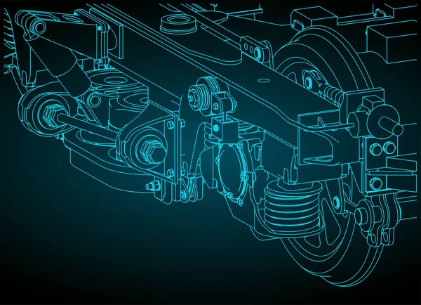 Illustration Vectorielle Stylisée Bogie Ferroviaire Gros Plan — Image vectorielle