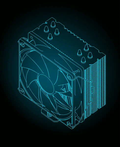 Illustrazione Vettoriale Stilizzata Del Modello Isometrico Del Cpu Cooler — Vettoriale Stock
