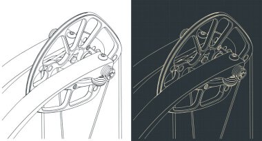 Stylized vector illustrations of drawings of compound bow cam close-up
