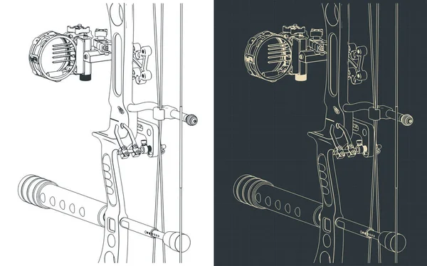 Stylized Vector Illustrations Sight Shelf Stabilizer Compound Bow Close — Vettoriale Stock