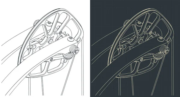 Stylized Vector Illustrations Drawings Compound Bow Cam Close — 스톡 벡터