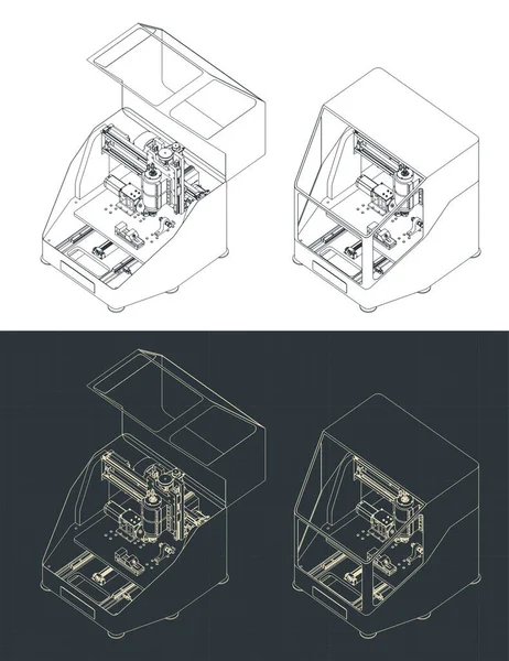 Stylized Vector Illustrations Isometric Blueprints Cnc Milling Machine — Stockvektor