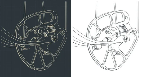 Stylized Vector Illustrations Blueprints Compound Bow Cam Close — Image vectorielle