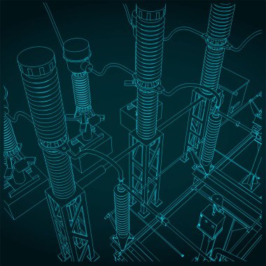 Stylized vector illustration of transformer and divide voltage