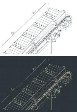 Stylized vector illustrations of drawings of chain conveyor close up