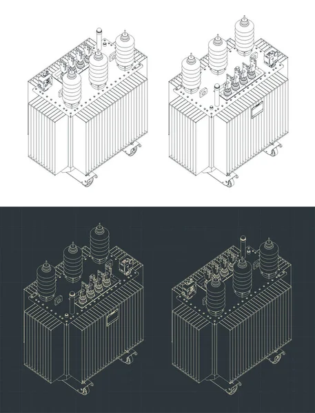 Stylized Vector Illustration Isometric Blueprints Power Three Phase Transformer — Stockvektor