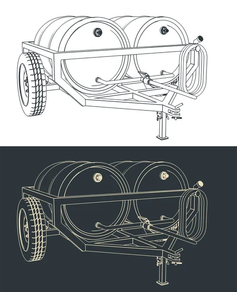 Stylized Vector Illustration Drawings Portable Water Trailer — Stok Vektör