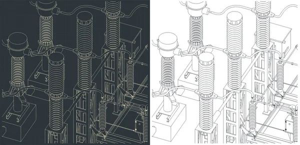Stylized Vector Illustrations Isometric Blueprints Transformer Divide Voltage — Stock Vector