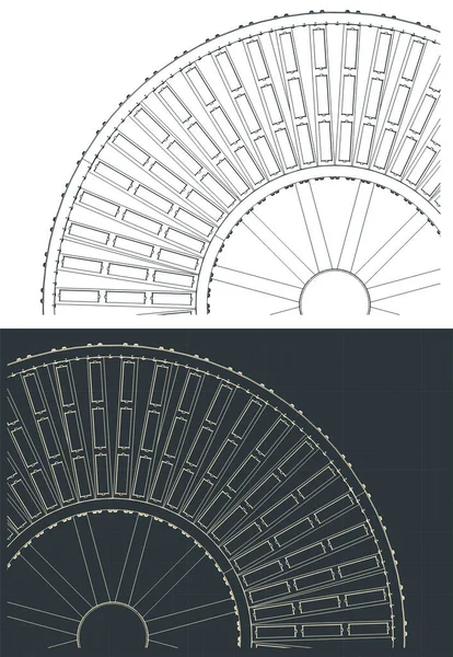Stylized Vector Illustrations Drawings Vertical Spiral Conveyor Close Top View — Vector de stock