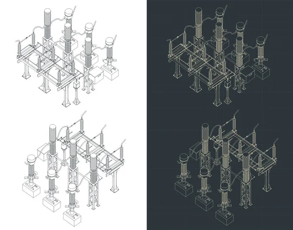 Stylized Vector Illustrations Isometric Blueprints Transformer Divide Voltage — ストックベクタ