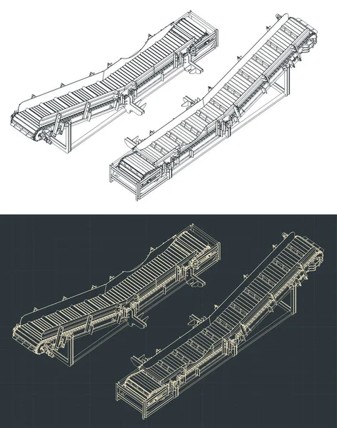 Stylized Vector Illustrations Isometric Blueprints Chain Conveyor Close — Vetor de Stock