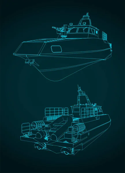 Stylized Vector Illustrations Drawings High Speed Patrol Boat — Vetor de Stock