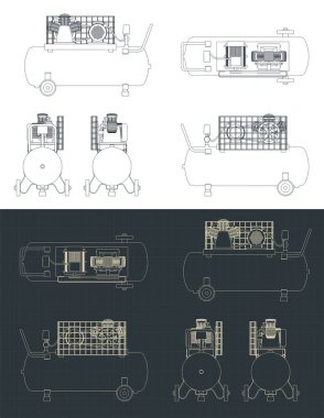 Hava kompresörlerinin planlarının biçimlendirilmiş vektör çizimi