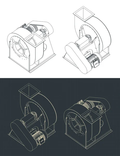 Ilustraciones Vectoriales Estilizadas Planos Isométricos Del Soplador Aire Centrífugo — Vector de stock