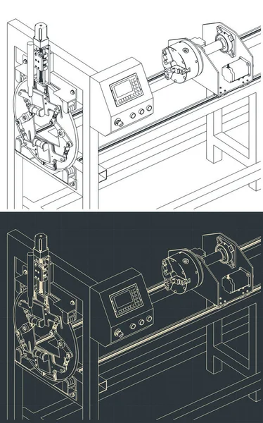 Stylizowane Wektorowe Ilustracje Izometrycznych Planów Maszyny Cnc Cięcia Rur — Wektor stockowy