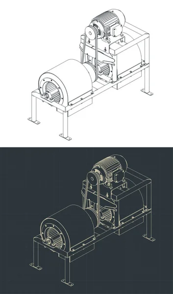 Стилизованные Векторные Иллюстрации Изометрических Чертежей Промышленных Центрифужных Воздуходувок — стоковый вектор