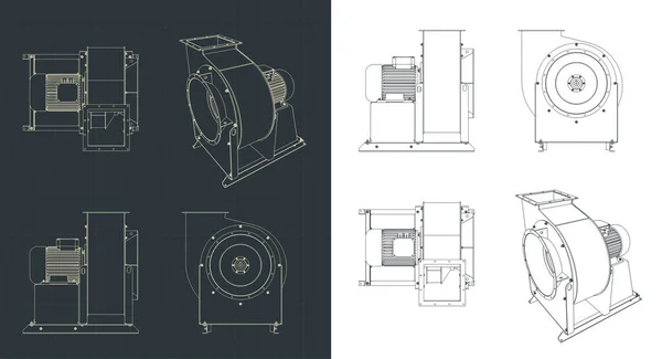 Стилизованные Векторные Иллюстрации Чертежей Воздуходувки Центрифуги — стоковый вектор