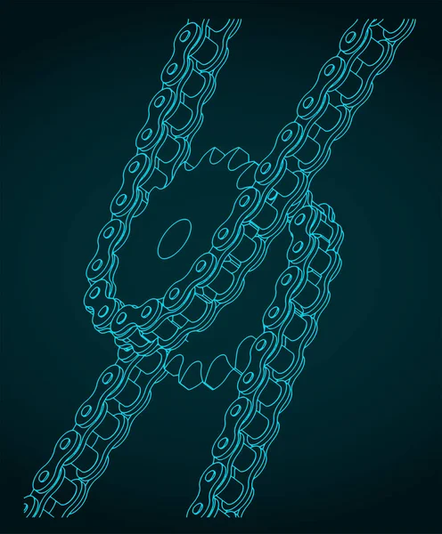 Stylizovaná Vektorová Ilustrace Ozubených Kol Řetězového Pohonu — Stockový vektor